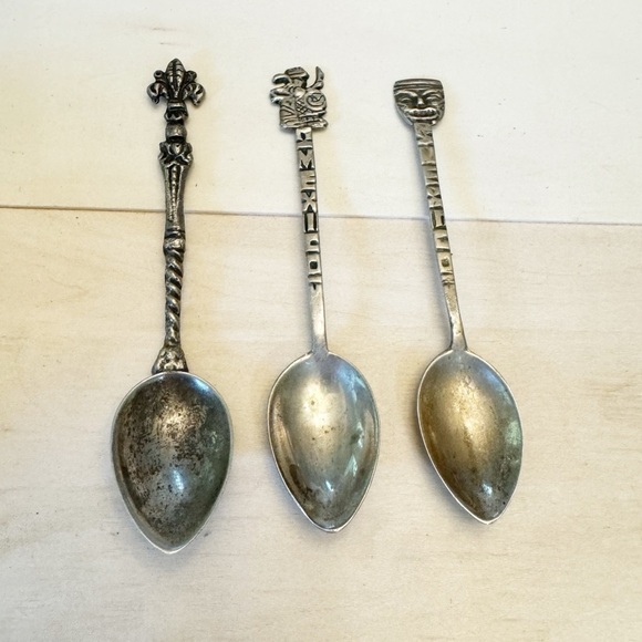 Two Vintage/Antique Sterling Silver Mexico Figural & One Unmarked Mini Spoons